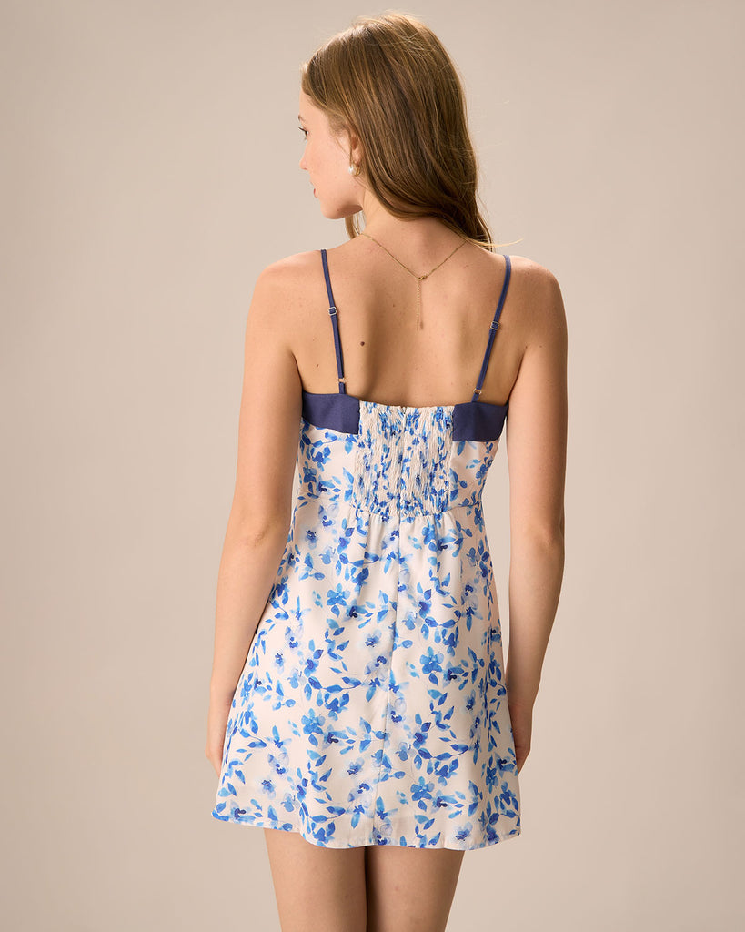 Women's Blue Floral Slip Mini Dress