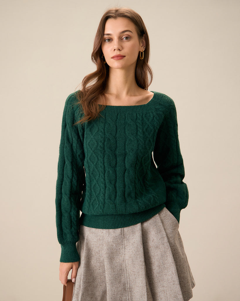 The Green Romance Cable Knit Crew Sweater