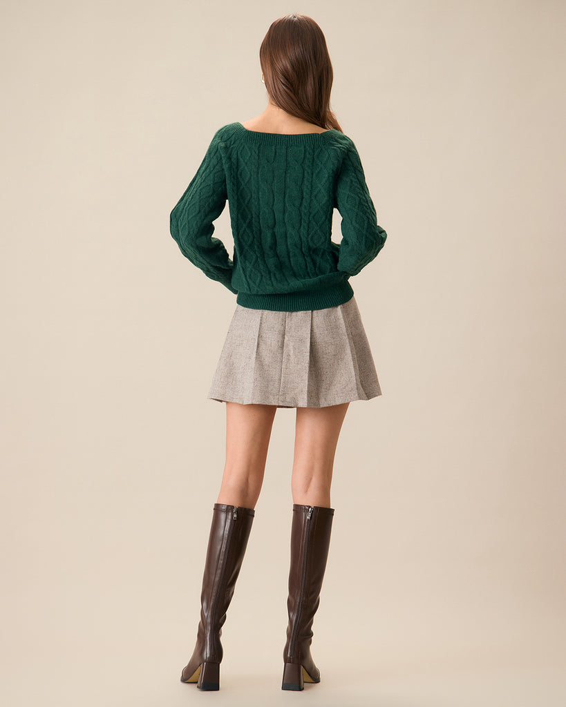 The Green Romance Cable Knit Crew Sweater