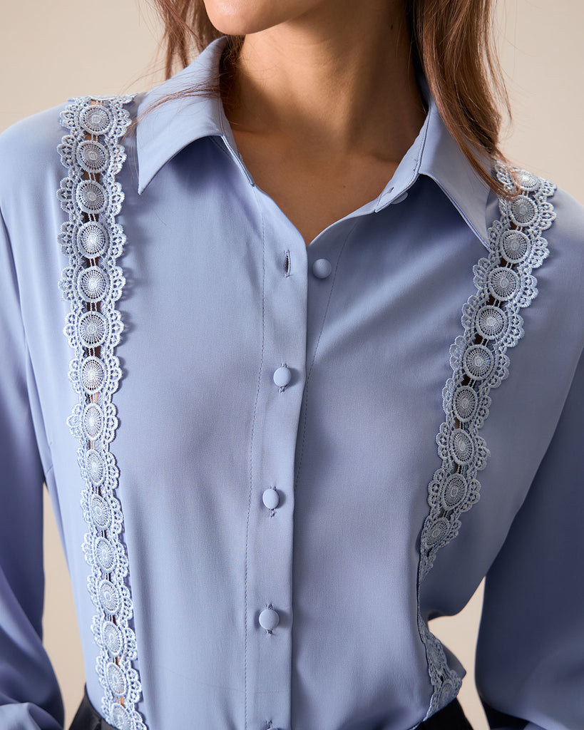 Women's Blue Lace Trim Shirt