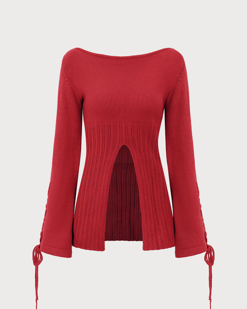 Red Bell Sleeve Slit Sweater