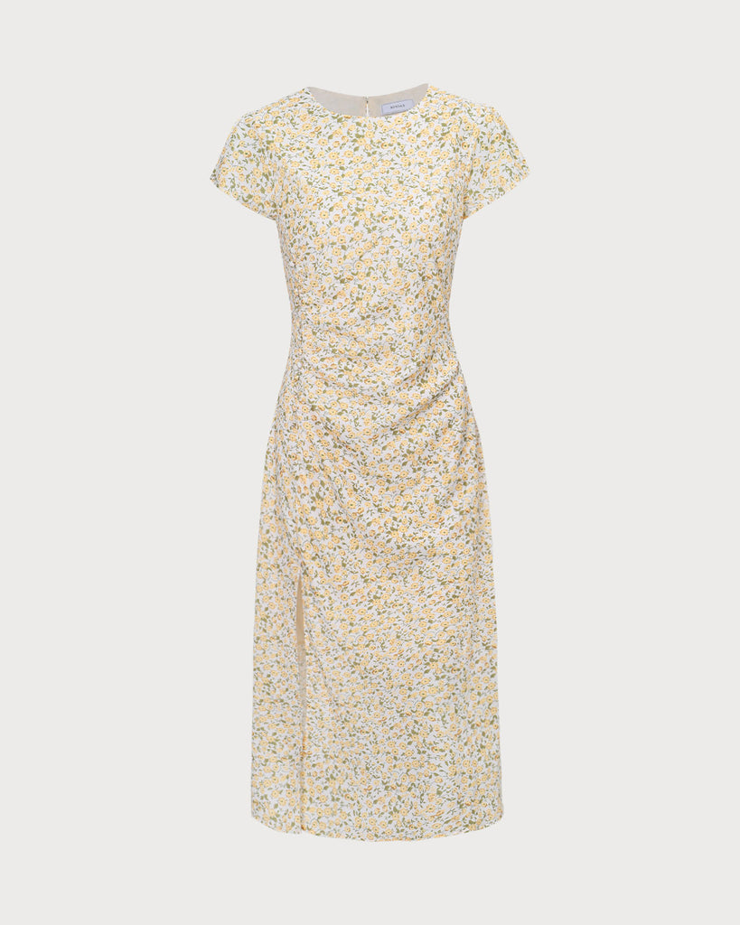 The Round Neck Ruched Floral Dress Dresses - RIHOAS