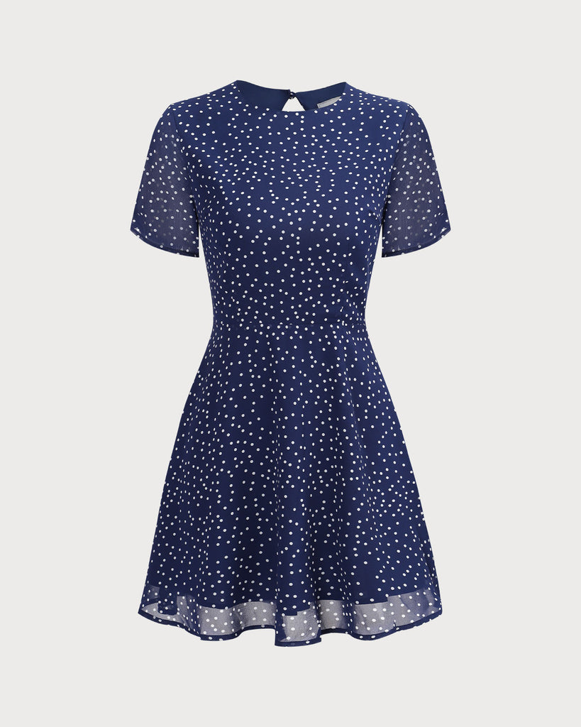 The Navy Polka Dot Cutout Back Mini Dress Dresses - RIHOAS