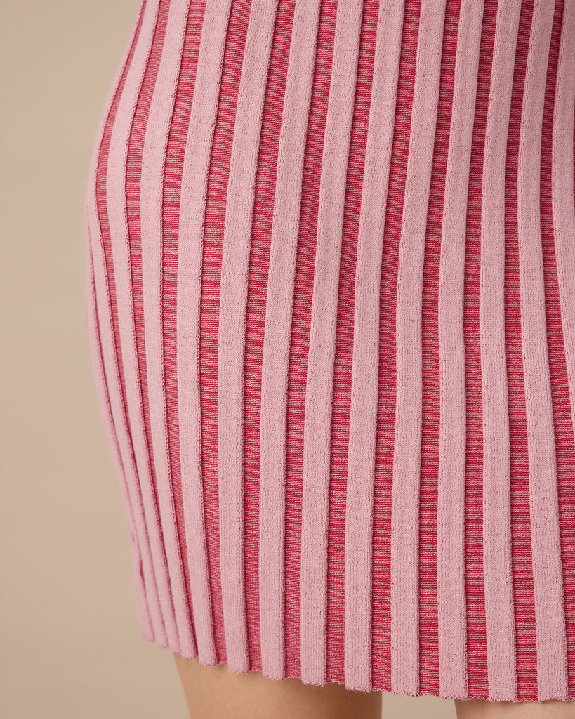 Pink Striped Off The Shoulder Bodycon Sweater Dress