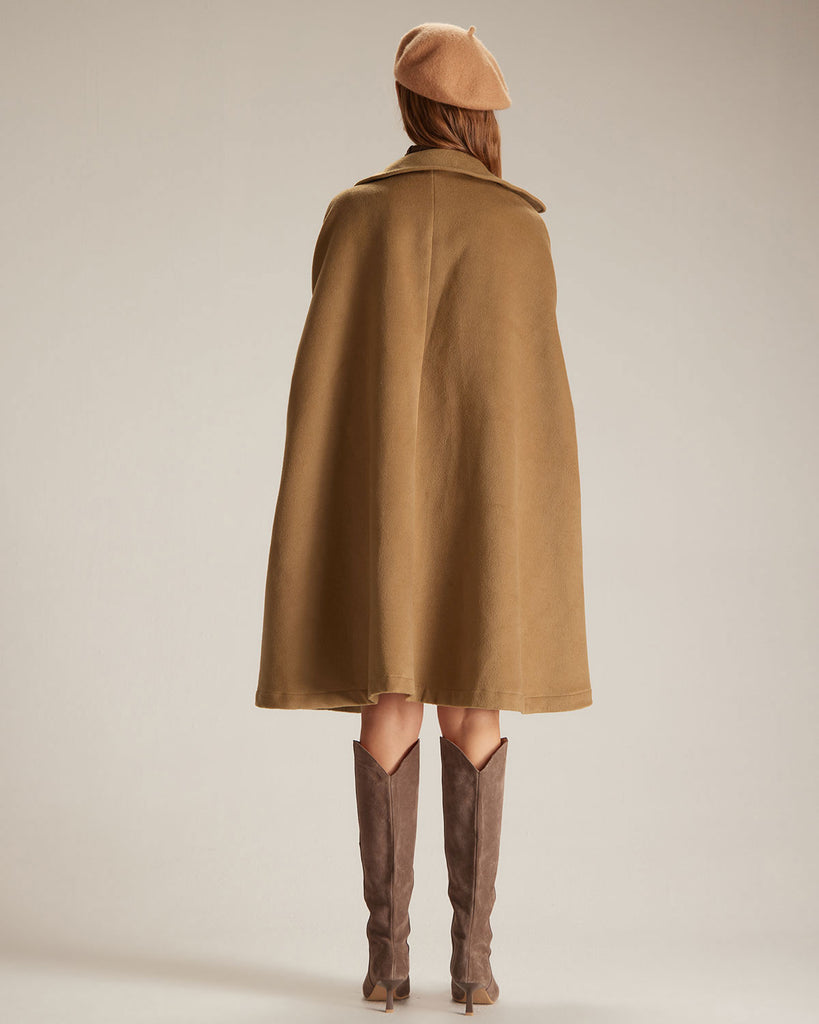 The Khaki Lapel Neck Single Breasted Cape