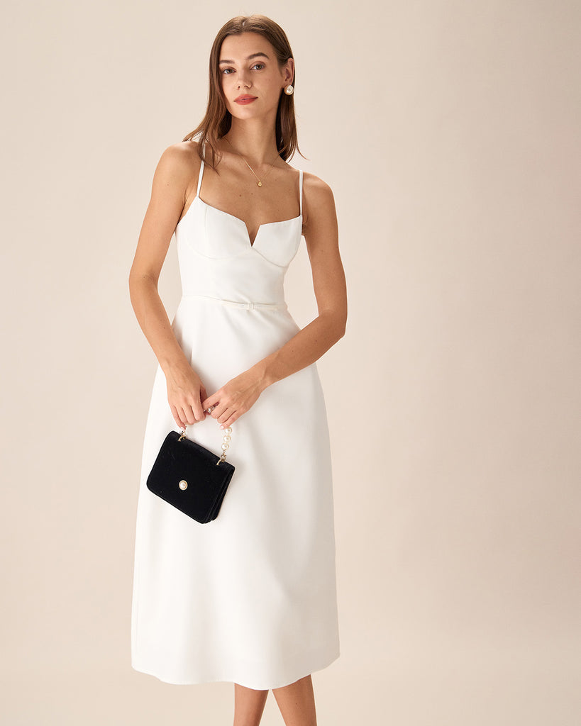 White Bowknot Slip Midi Dress