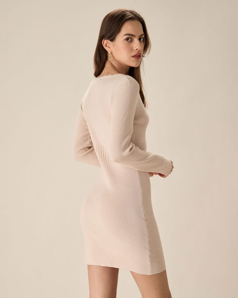 Apricot V-Neck Bodycon Sweater Dress