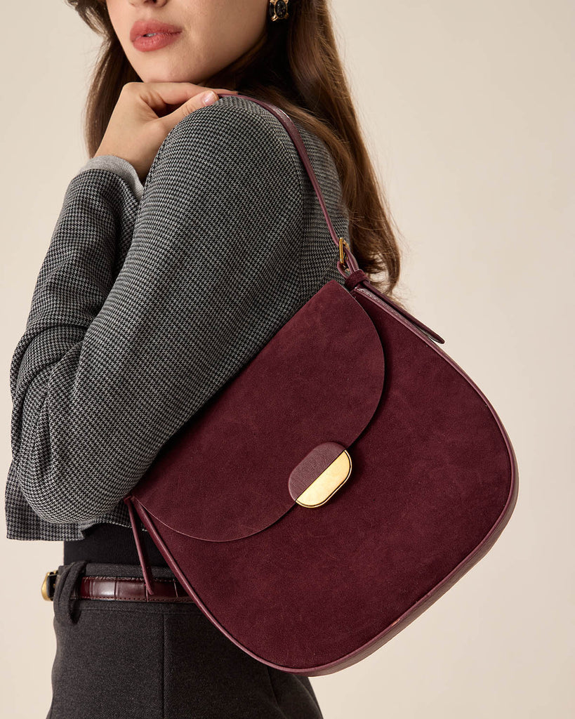 Wine Red Suede Shoulder Bag