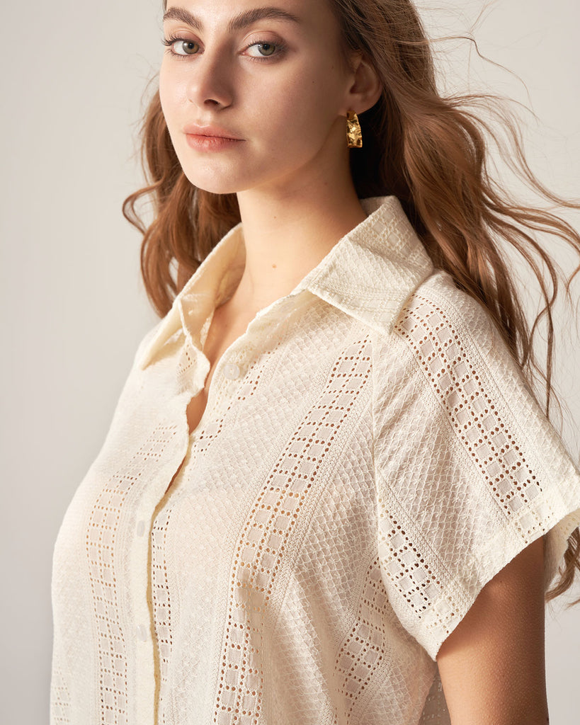 Apricot Cutout Short Sleeve Blouse