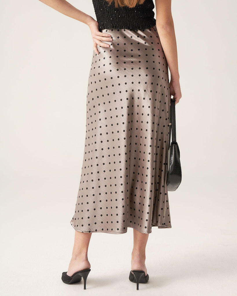 Apricot Polka Dot Straight Midi Skirt