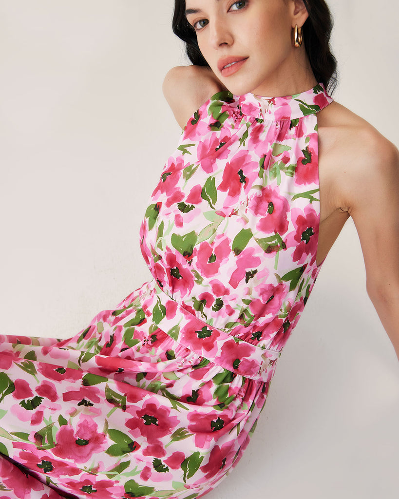 Pink Floral Midi Dress