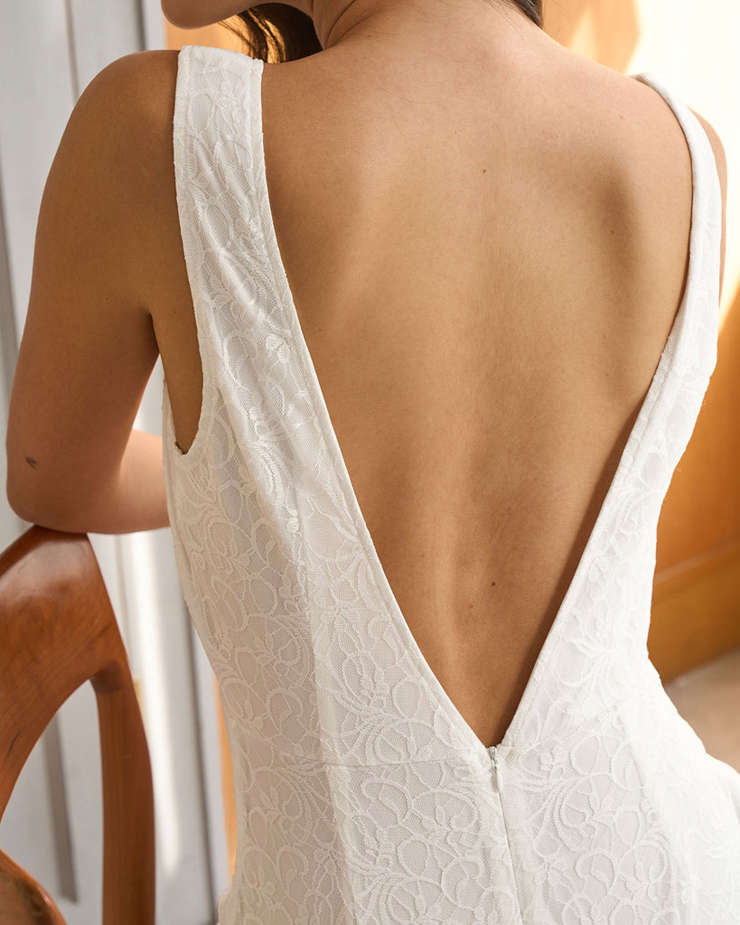 White Lace Twist Backless Maxi Dress