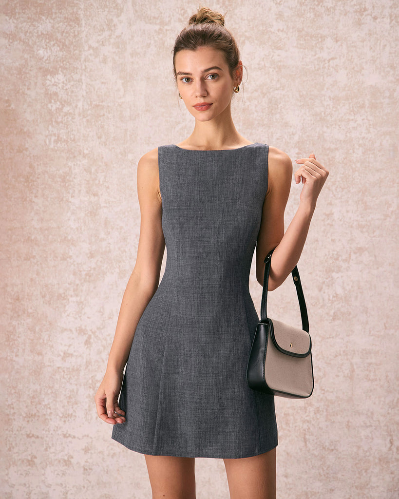 The Grey Boat Neck Sleeveless Mini Dress