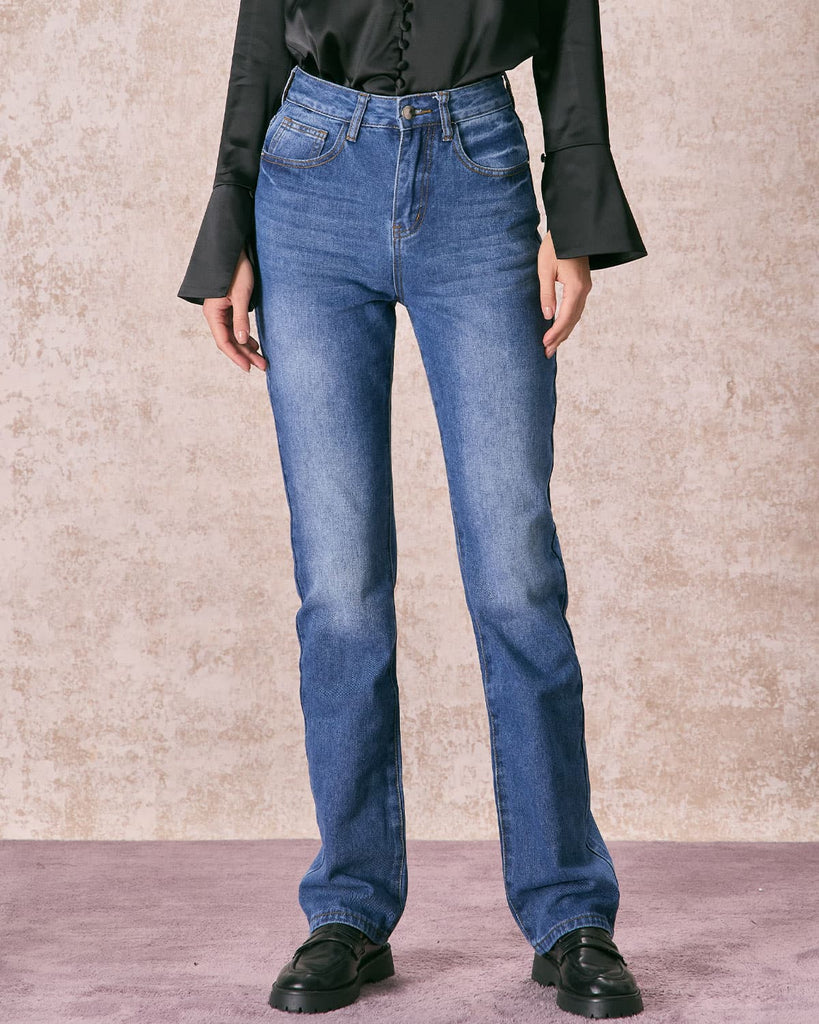 The Blue High Waisted Straight Leg Jeans Blue Denim - RIHOAS