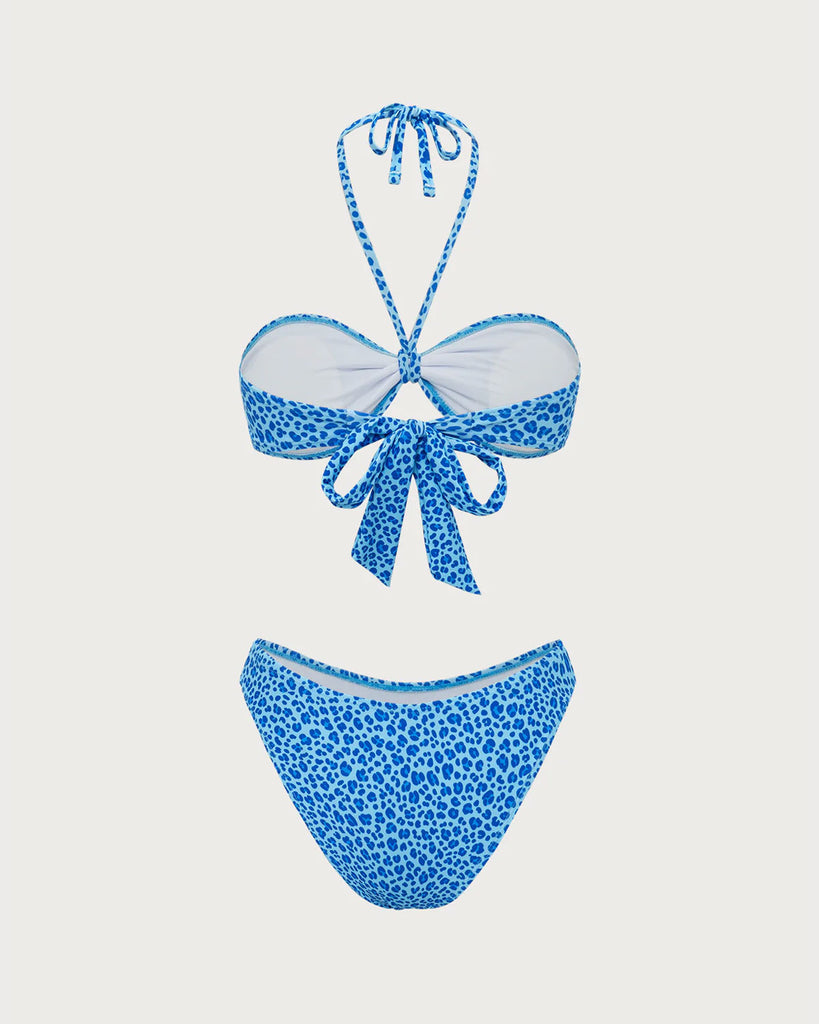 Blue Leopard Print Bandeau Bikini Set