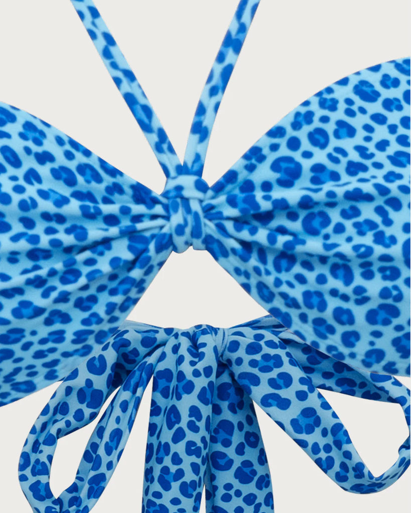 Blue Leopard Print Bandeau Bikini Set