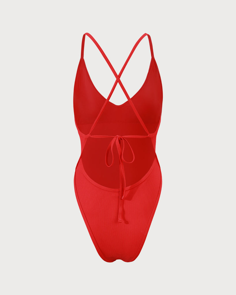 The Ribbed Cross Back One-Piece Swimsuit Red One-Pieces - RIHOAS