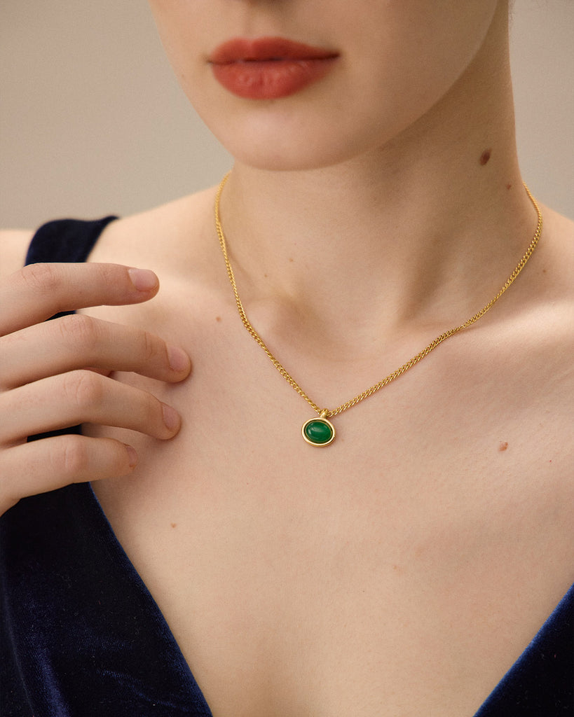 Gold-Plated Necklace Green Necklaces - RIHOAS