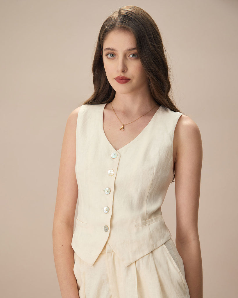 The Apricot V Neck Solid Vest Apricot Tops - RIHOAS