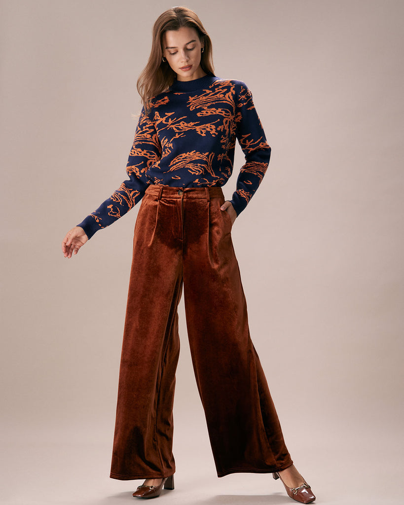 The Brown High Waisted Velvet Wide Leg Pants Bottoms - RIHOAS