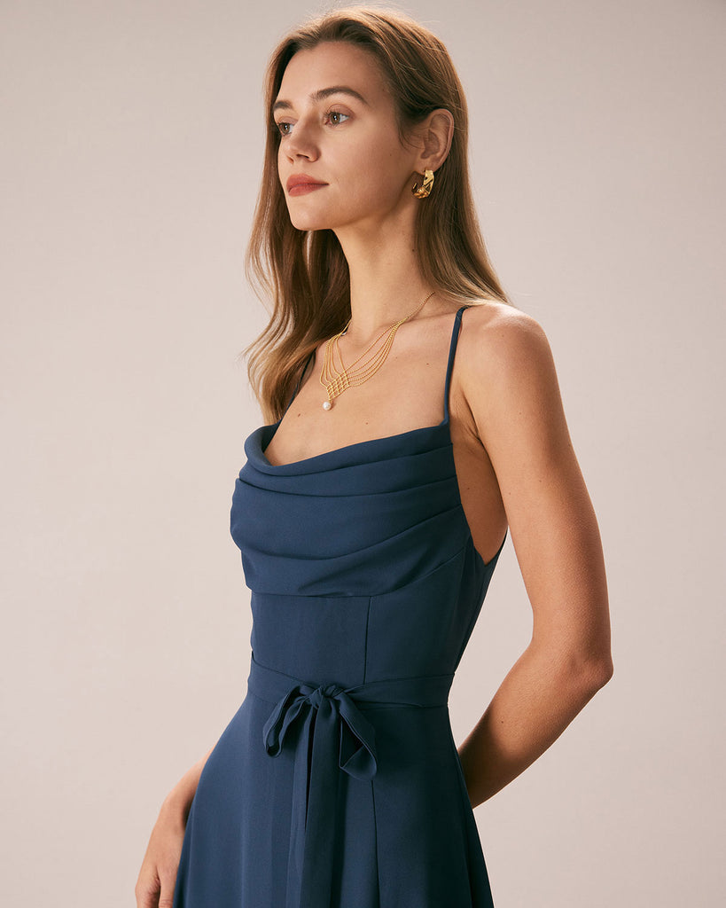 The Cowl Neck Cutout Back Dress Dresses - RIHOAS