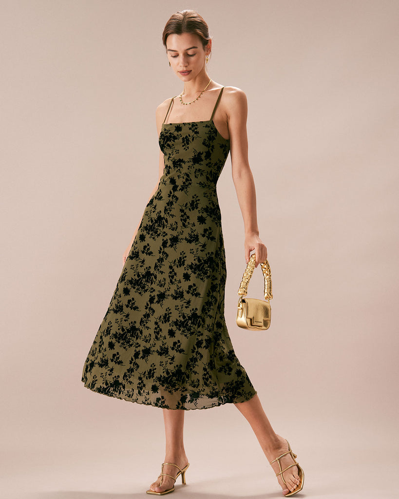 The Green Sleeveless Burnout Midi Dress Green Dresses - RIHOAS