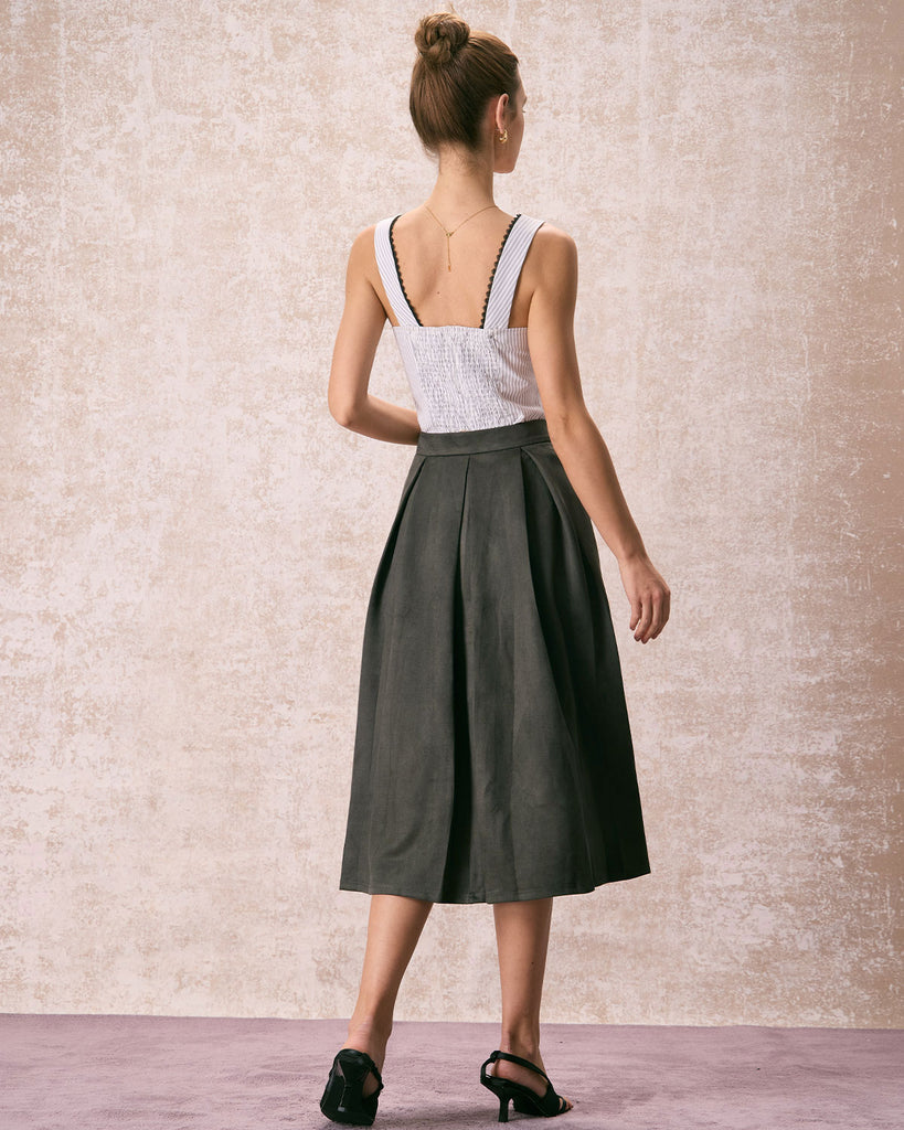 The High Waist A-Line Pleated Skirt Bottoms - RIHOAS