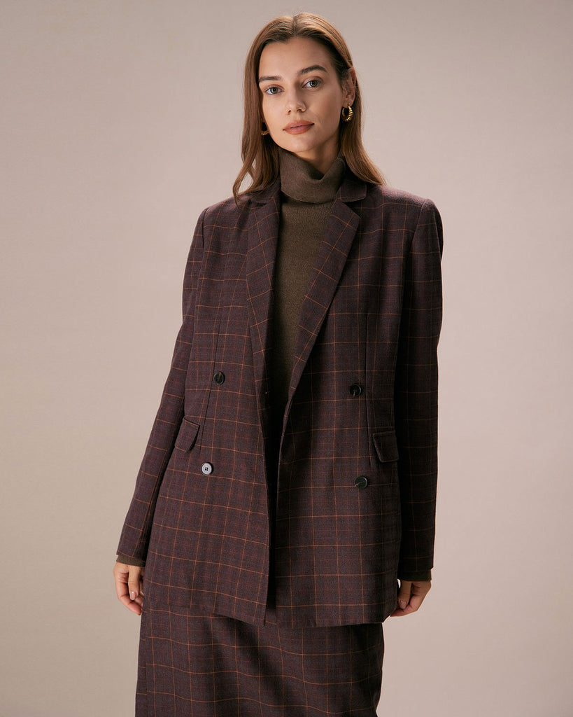 The Lapel Double Breasted Plaid Blazer Outerwear - RIHOAS