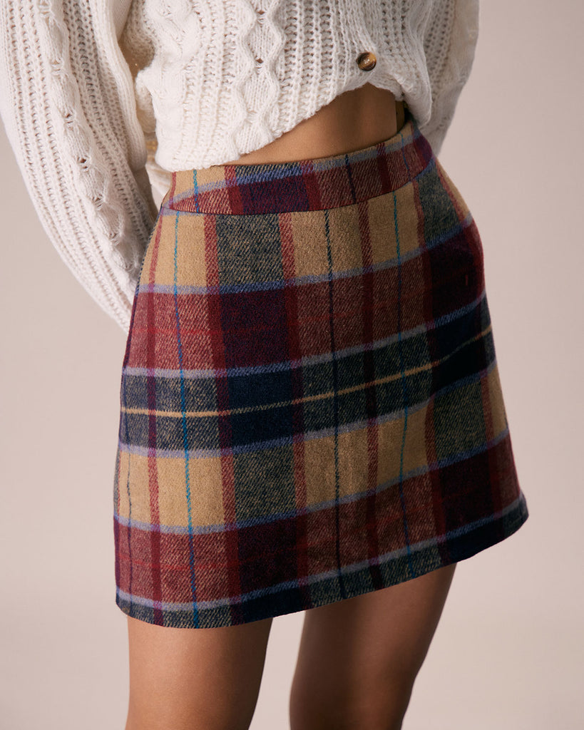 The Red Plaid Tweed Mini Skirt Bottoms - RIHOAS