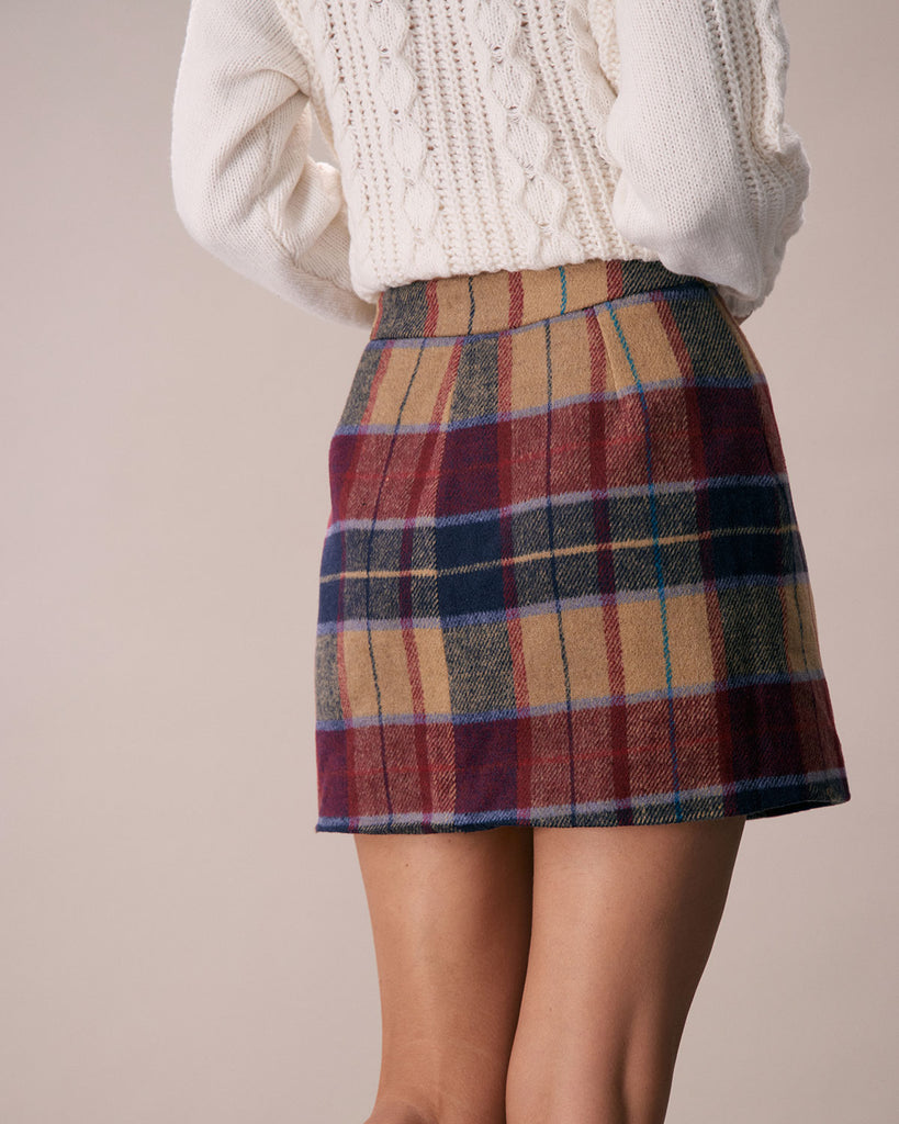 The Red Plaid Tweed Mini Skirt Bottoms - RIHOAS