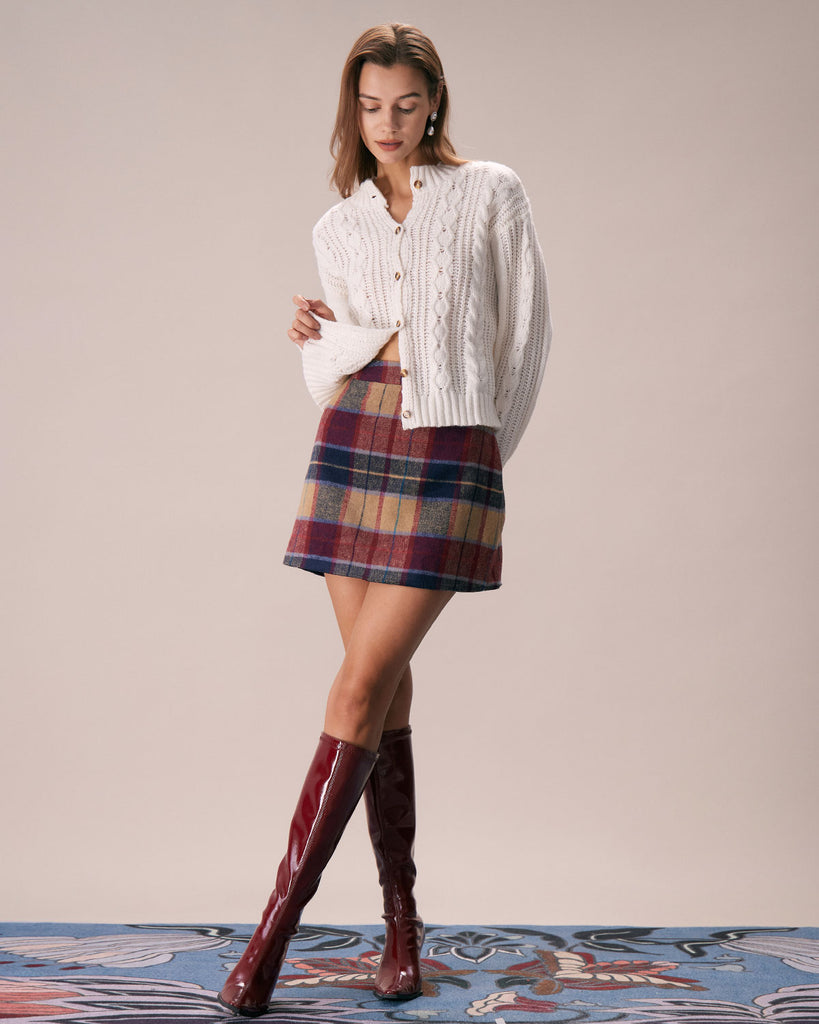 The Red Plaid Tweed Mini Skirt Bottoms - RIHOAS