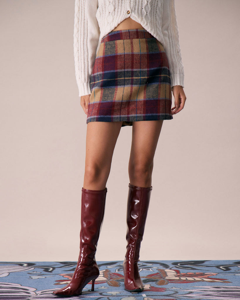 The Red Plaid Tweed Mini Skirt Bottoms - RIHOAS