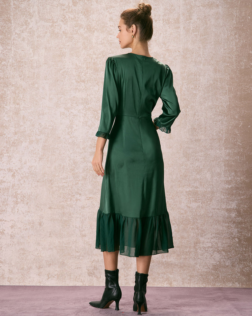 The Round Neck Spliced Ruffle Dress Dresses - RIHOAS