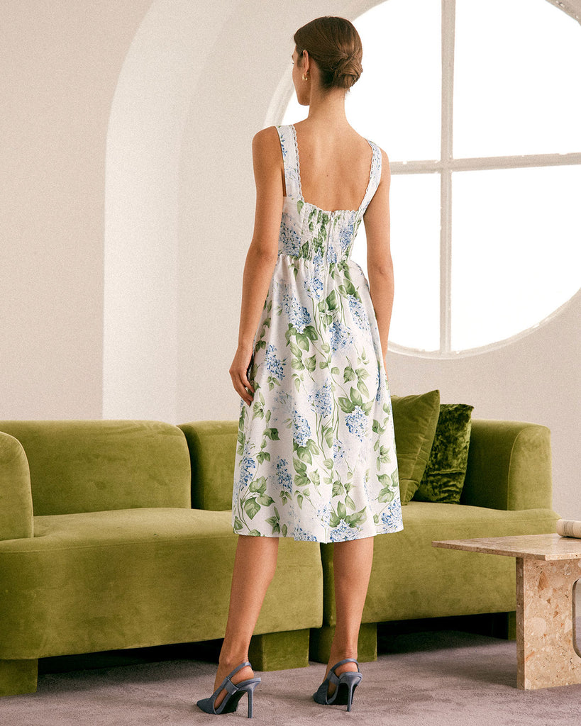 The Square Neck Printed A-Hem Dress Dresses - RIHOAS