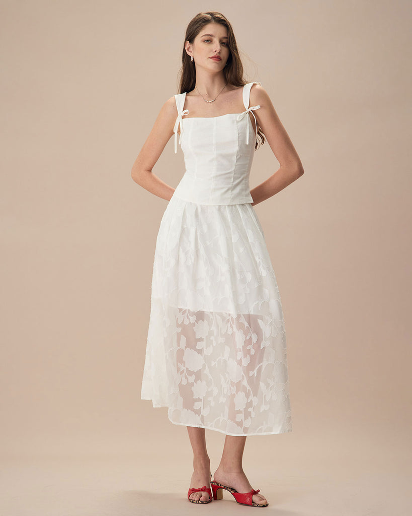 The White Jacquard Mide Skirt Bottoms - RIHOAS