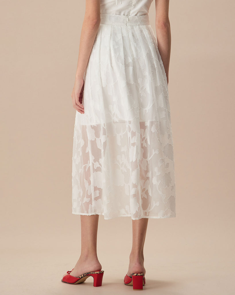 The White Jacquard Mide Skirt Bottoms - RIHOAS