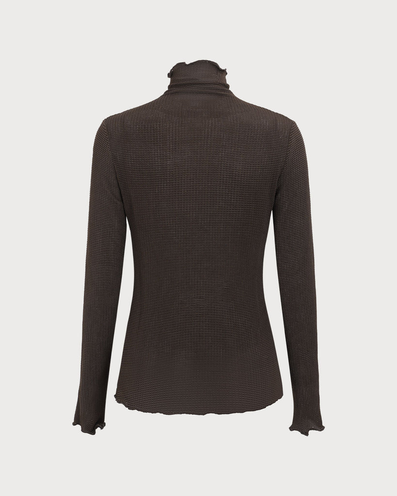 Women's Brown Mock Neck Slim Tee