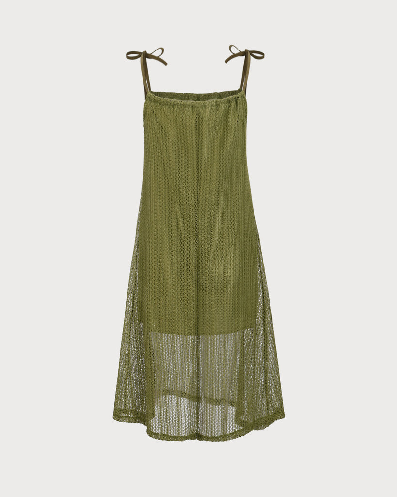 Green Crochet Tie Strap Midi Dress