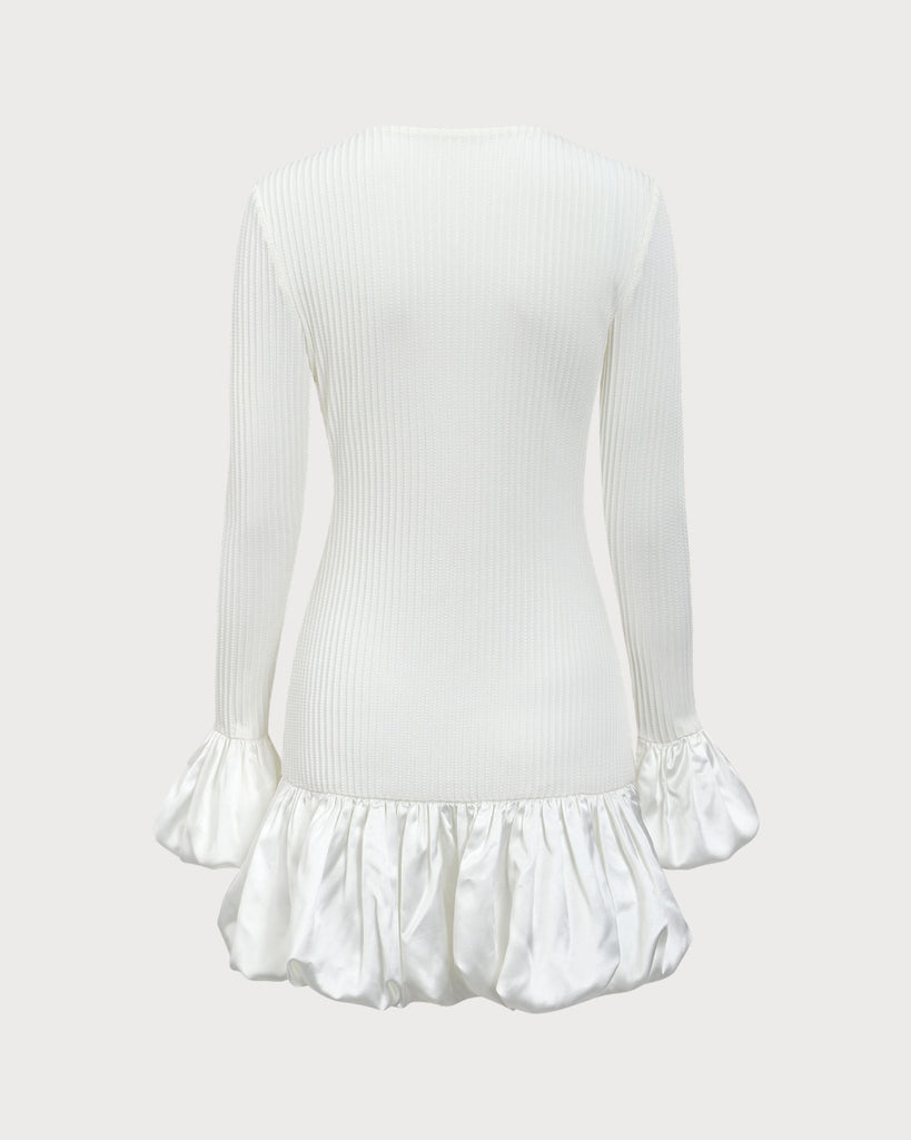 White Splicing Sweater Mini Dress