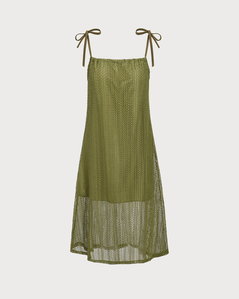 Green Crochet Tie Strap Midi Dress