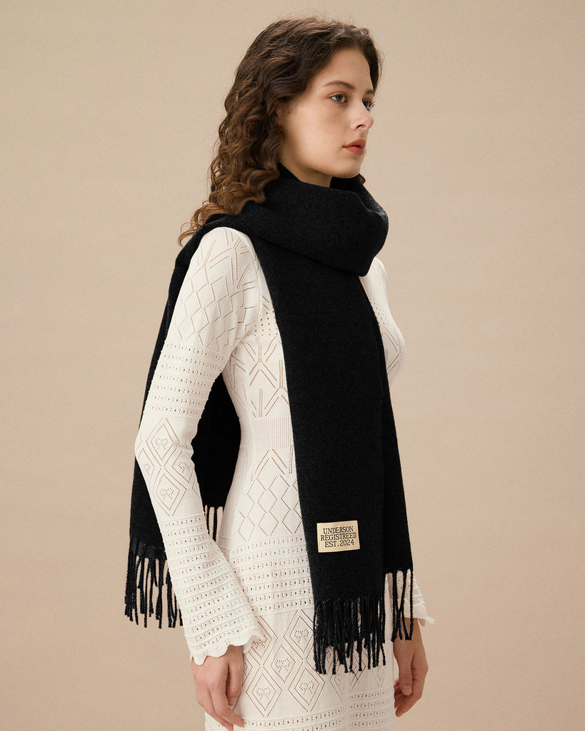 Black Classic Tassel Scarf