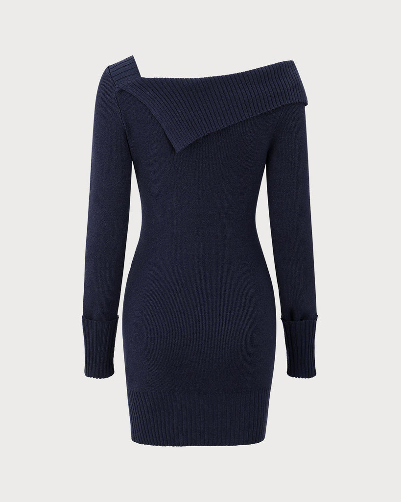 Navy Off The Shoulder Bodycon Sweater Dress