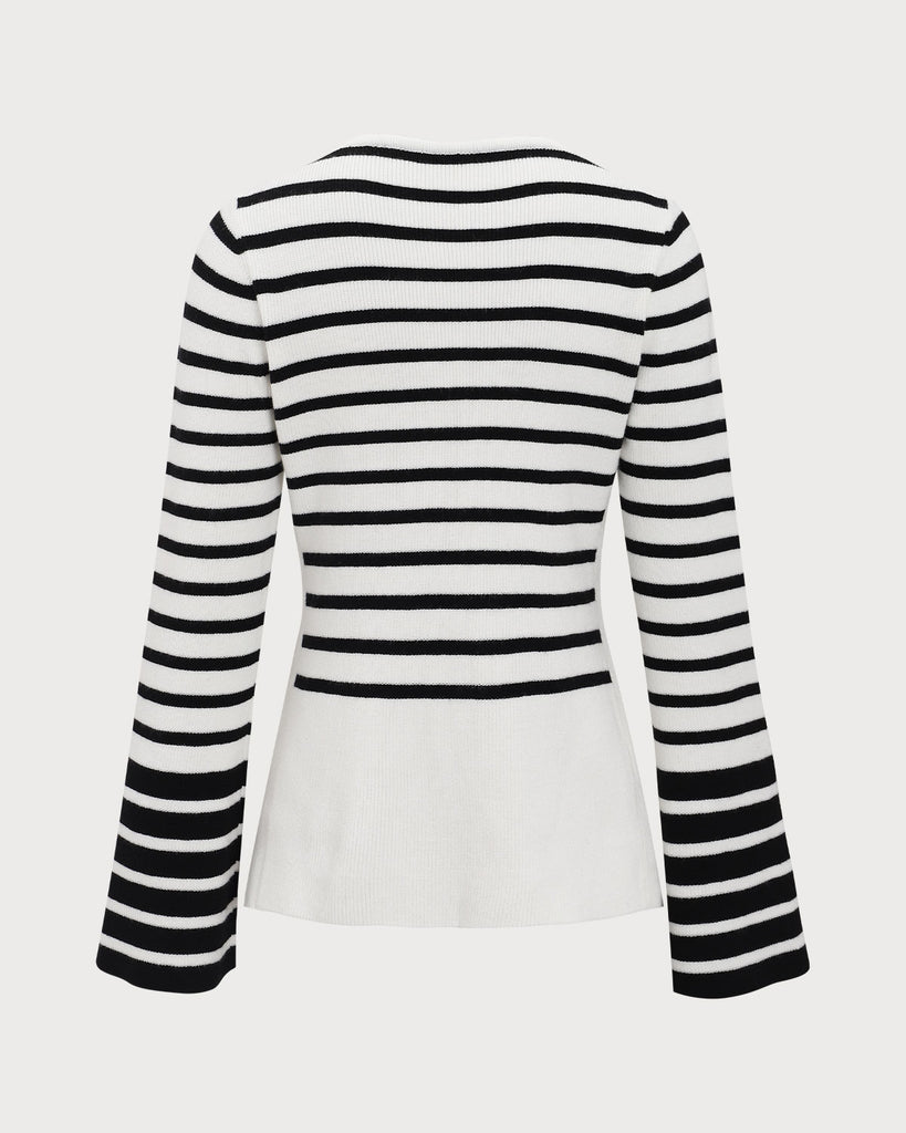 White Striped Boat Neck Sweater