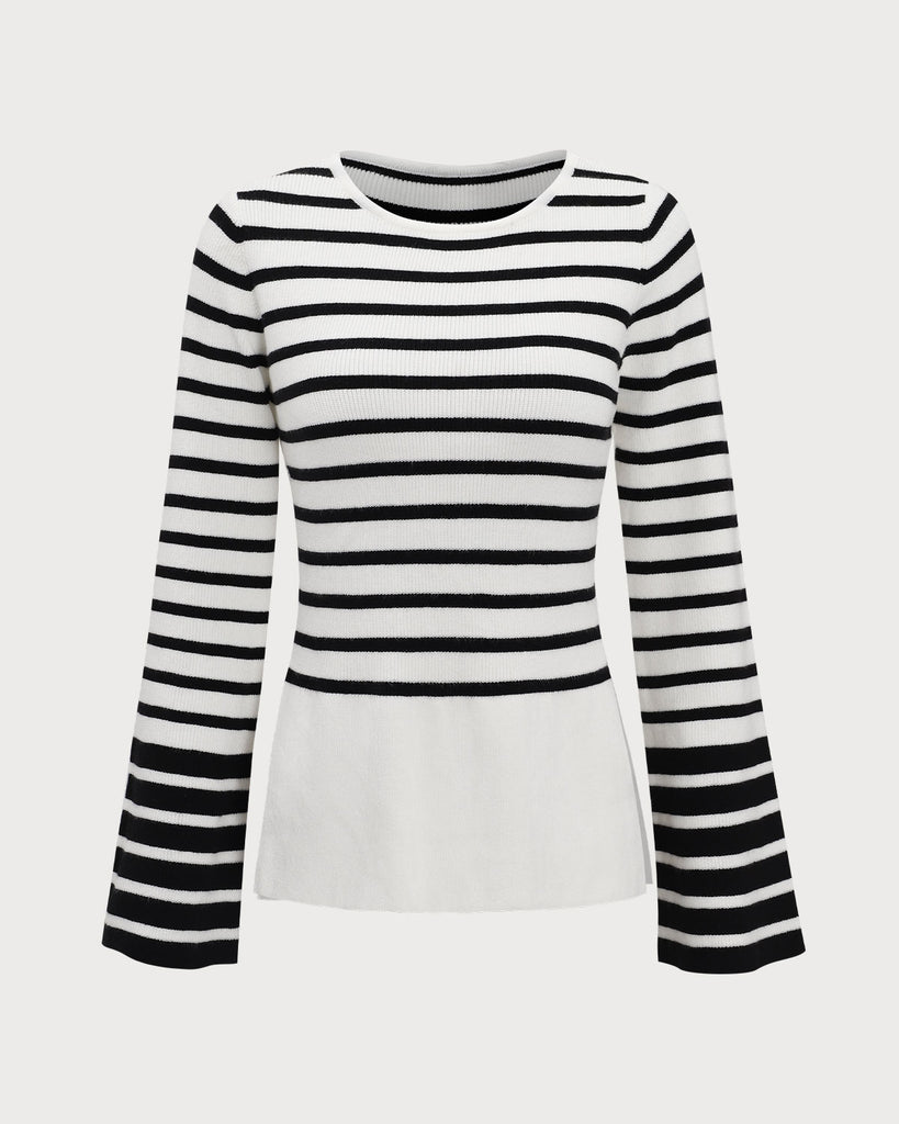 White Striped Boat Neck Sweater