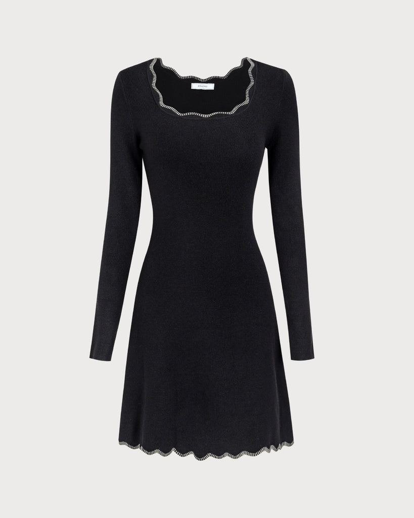 Women's Black Contrasting Knit Mini Dress