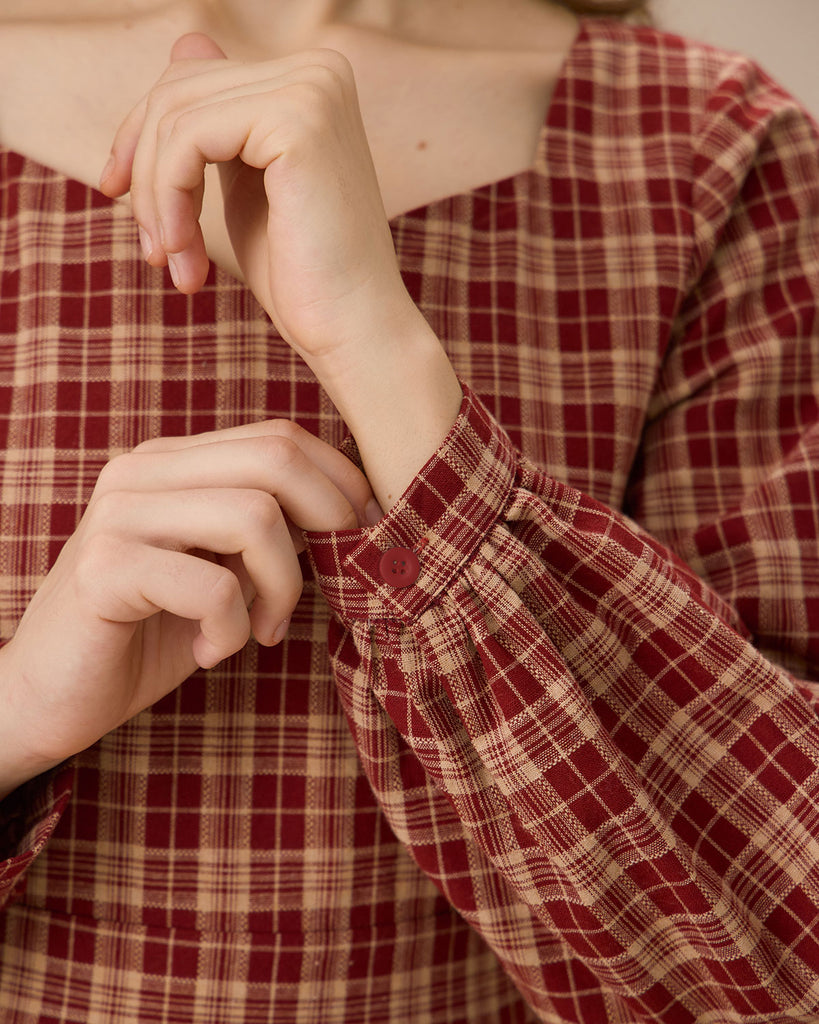 Red Sweetheart Neck Plaid Midi Dress