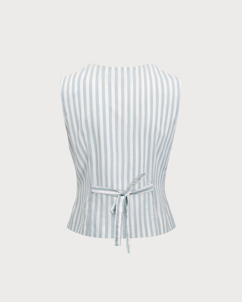 Grey Striped Single Breasted Vest