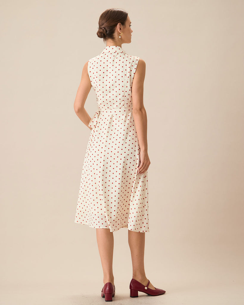 Women's Beige Poka Dot Wrap Midi Dress