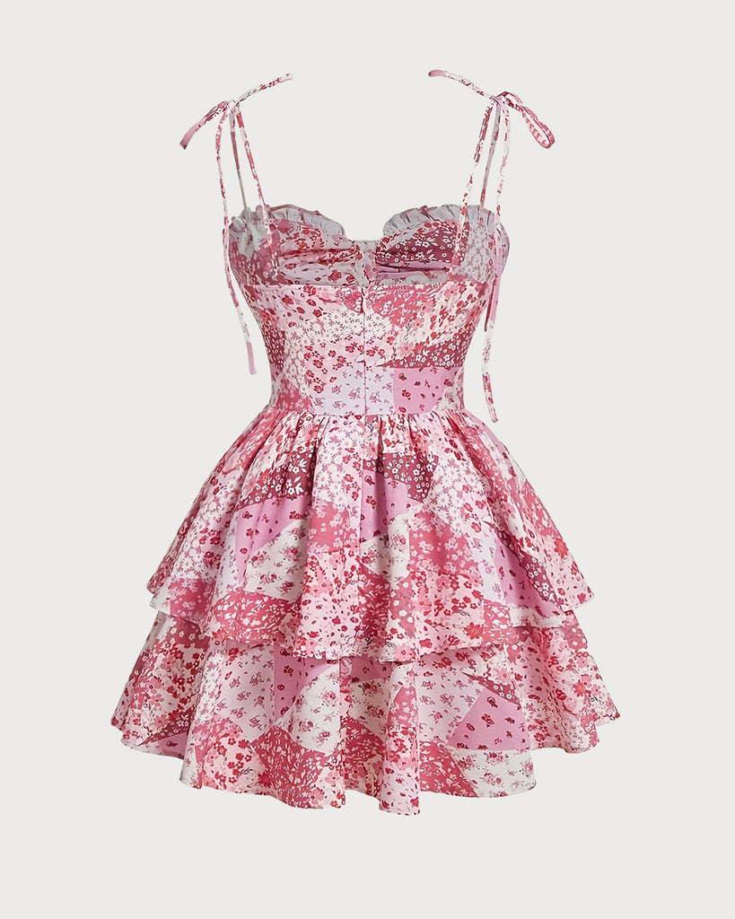 Pink Floral Tiered Slip Mini Dress