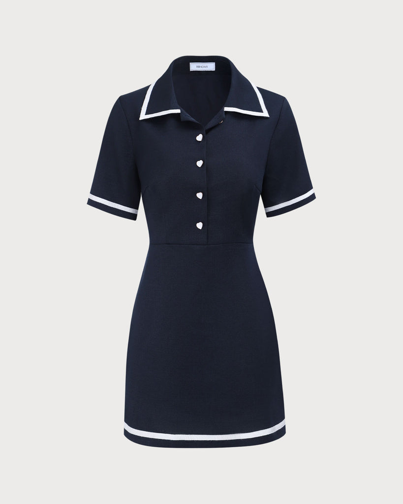 Women Woven Polyester Mini Dress Navy Dresses - RIHOAS